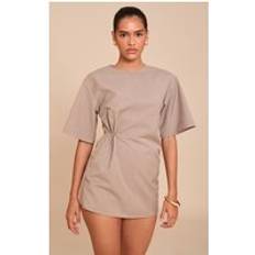 Gold Jumpsuits & Overalls PrettyLittleThing Mushroom Woven Asymmetric Cinched Skort Playsuit - Mushroom