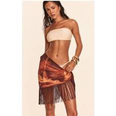 Chiffon Swimsuit Cover-Ups & Sarong Wraps PrettyLittleThing Palm Print Chiffon Fringe Trim Sarong - Chocolate