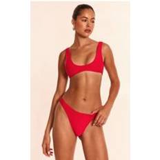 Red Bikini Tops PrettyLittleThing Ribbed Plunge Bikini Top - Red