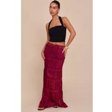 PrettyLittleThing Drawstring Frill Tiered Maxi Skirt - Deep Red
