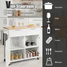 Cwy Köksvagn Rullande Serveringsvagn Med Lådor 94 x 45,5 x 94,5 cm Vit Rullbord