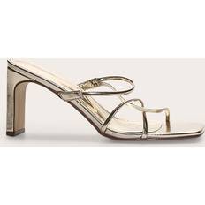 Yellow Heeled Sandals PrettyLittleThing Gold Pu Square Toe Thin Block High Heeled Mules - Yellow