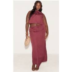PrettyLittleThing Plus Textured Tie Waist Detail Maxi Skirt - Purple