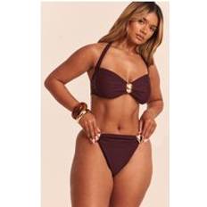 PrettyLittleThing Shape Plum High Leg Gold Trim Bikini Bottoms - Purple