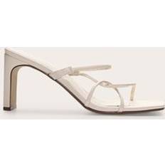 PrettyLittleThing Cream Pu Square Toe Thin Block High Heeled Mules - White