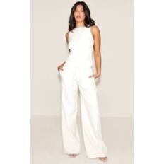 PrettyLittleThing Tailored Woven Wide Leg Trousers - White
