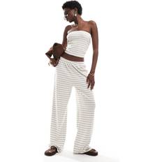 Vero Moda Beige Ribstrikkede Jerseybukser Med Striber - Hvid