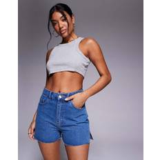 Denim Side Split Shorts Mid Wash - Blue