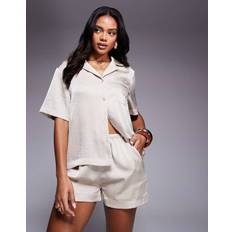 The Couture Club Co-Ord Emblem Satin Shorts - Beige