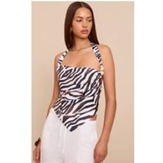 Zebra Tops PrettyLittleThing Zebra Satin Bead Detail Backless Top - Black