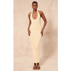 PrettyLittleThing Lemon Ribbed Knit Twist Back Maxi Dress - Lemon