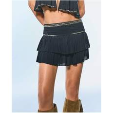 Fringes Skirts Bershka Ruffled Mini Skirt With Studs - Black