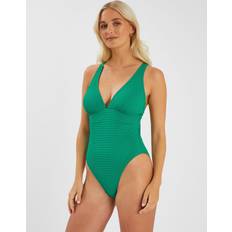 Green Swimsuits Accessorize Textured Plunge Swimsuit - Green