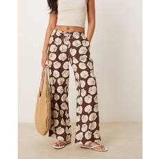 Abercrombie & Fitch Trousers Abercrombie & Fitch Linen Wide Leg Pull On Trousers Brown Shell Print