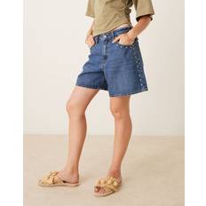 Abercrombie & Fitch Blue Shorts Abercrombie & Fitch Curve Love High Rise Loose Denim Studded Shorts Dark Wash