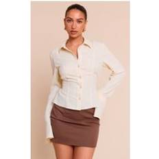 PrettyLittleThing Cream Textured Satin Tie Back Shirt - White