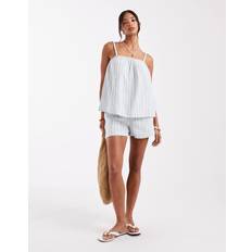 Vero Moda Randiga Byxor & Shorts Vero Moda Mixa Och Matcha Grönrandiga Shorts I Bomull - Blå