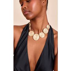 Gold Necklaces PrettyLittleThing Gold Hammered Swirl Detail Chunky Necklace - Yellow