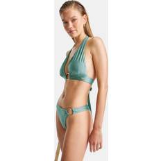 Recycled Materials Bikini Tops Tala Halter Plunge Gold Ring Bikini Top - Teal