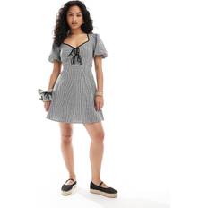Short Dresses New Look Women's Black Gingham Tie Neck Mini Dress - UK 14