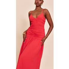 PrettyLittleThing Red Chiffon Ruched Dropped Waist Maxi Dress - Red