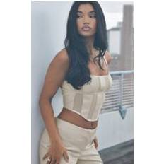 Vita Korsetter PrettyLittleThing Faux Leather Sheer Mesh Panelled Corset - White