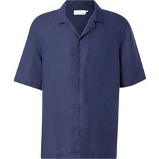 Hørskjorte kortærmet Topman Kortærmet Regular Fit-Skjorte - Marineblå