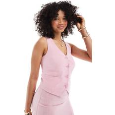 Stradivarius Linen Blend Buttoned Waistcoat - Pastel Pink
