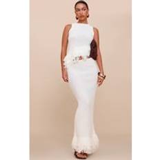 PrettyLittleThing Cream Loop Knit Maxi Skirt - White