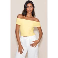 PrettyLittleThing Soft Touch Bardot Long Top - Lemon