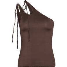 Asymmetric Tie Jersey Tank Top - Mörkbrunt
