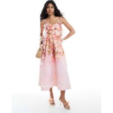 River Island 3D Floral Midi Dress - Pink