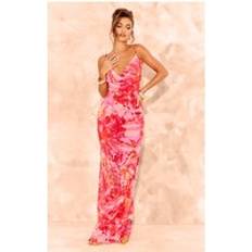 PrettyLittleThing Floral Print Sheer Chiffon Lace Up Back Maxi Dress - Pink