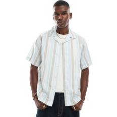 Linen Shirts - Stripes Only & Sons Linen Mix Short Sleeve Shirt Beige/Blue Stripe