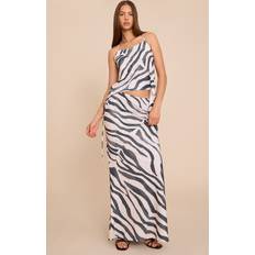 Fringes Skirts PrettyLittleThing Zebra Print Floaty Woven Tie Side Low Rise Maxi Skirt - Zebra