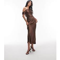 Occasion dress Topshop Drape Neck Off Shoulder Midi Occasion Dress - Chocolate