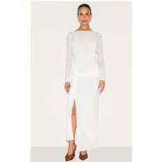 Boat Neck - Long Dresses PrettyLittleThing Petite Long Sleeve Sheer Tie Front Maxi Dress - White