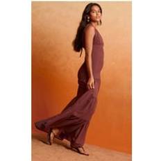 Long Dresses - Purple PrettyLittleThing Chiffon Shirred Tiered Maxi Dress - Dark Mauve