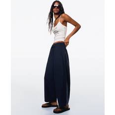 Cropped Barrel Leg Trousers - Navy