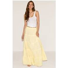PrettyLittleThing Lemon Cotton Tiered Drawstring Waist Maxi Skirt - Lemon