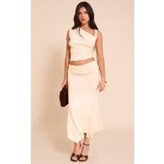 Wrap-Around Skirts PrettyLittleThing Cream Foldover Ruched Detail Midi Skirt - White
