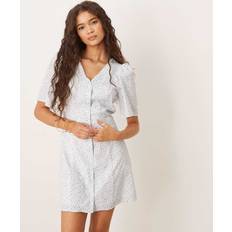 Short Sleeve Button Up Tea Dress - Blue