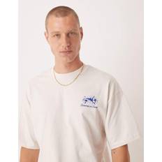 Blommiga T-shirts Selected Homme Kraftig T-Shirt Oversize Med Blomtryck Baktill - Naturvit