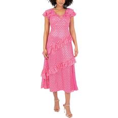 Gold - Midi Dresses Flutter Sleeve V Neck Ruffle Midaxi Dress - Fuchsia/Gold