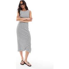 French Connection Slash Neck Ribbed Midi Dress - Navy/White Stripe