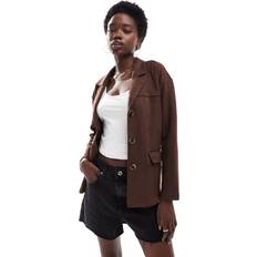 Brown Blazers New Look Women's Faux Suede Button Up Jacket - Brown