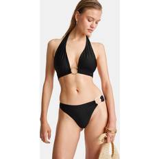 Tala Halter Plunge Gold Ring Bikini Top - Black