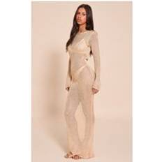 PrettyLittleThing Petite Gold Long Sleeve Sequin Knitted Maxi Dress - Yellow