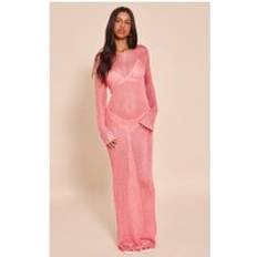 Long Dresses - Sequins PrettyLittleThing Petite Long Sleeve Sequin Knitted Maxi Dress - Pink