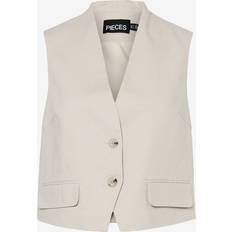 Dame - Hør Overtøj Pieces Vest PcTiki Waist Coat - Beige